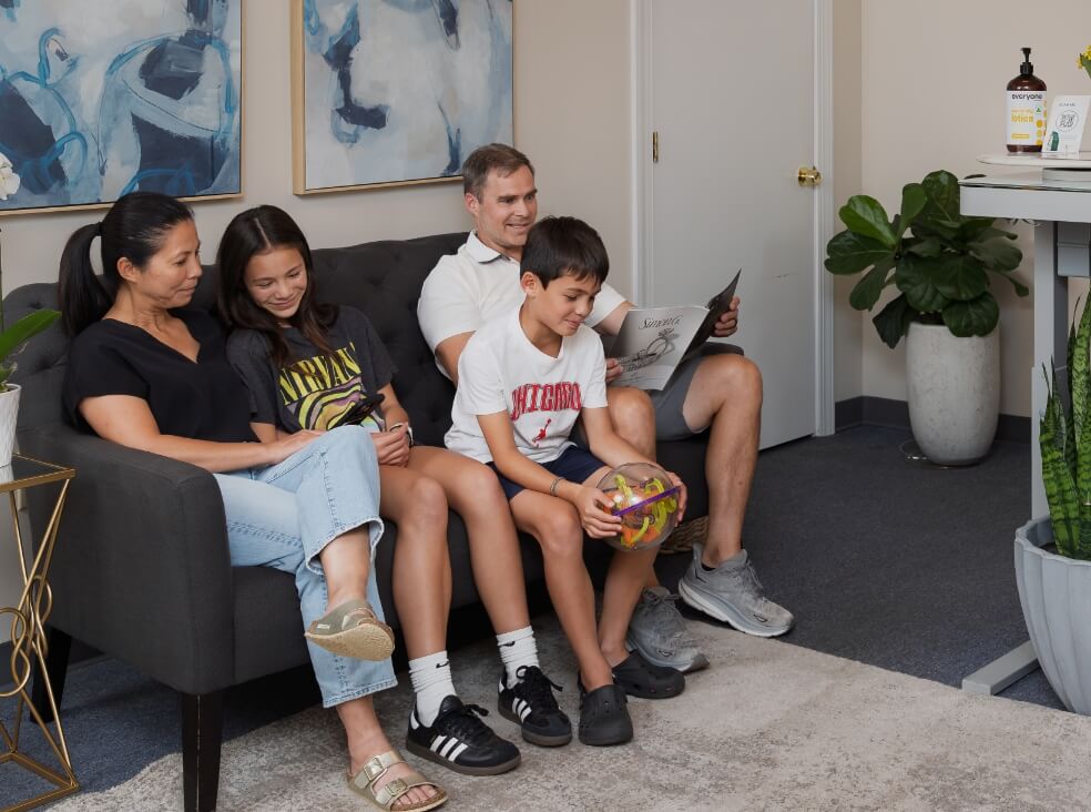 family waiting at reception