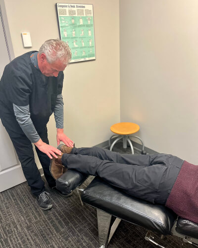 Touching patients feet