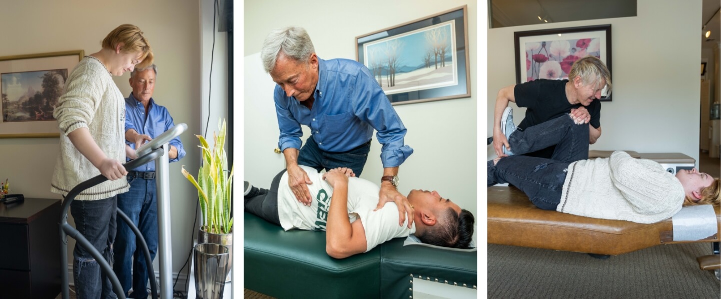 collage of Lincoln Park chiropractor Dr. Dale adjusting patients