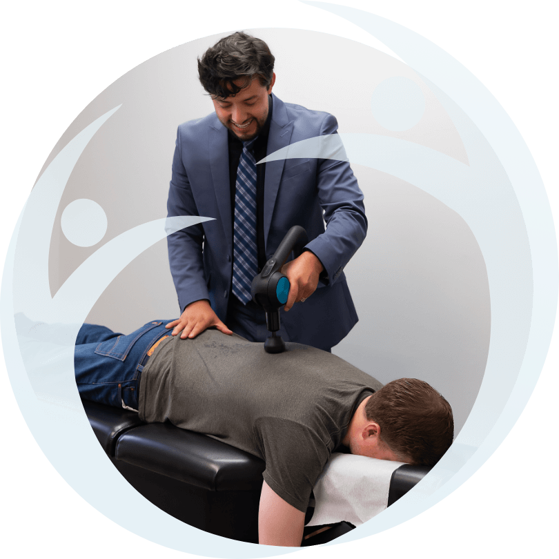using tool on patient's back
