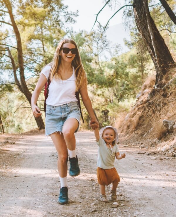 woman and child walking