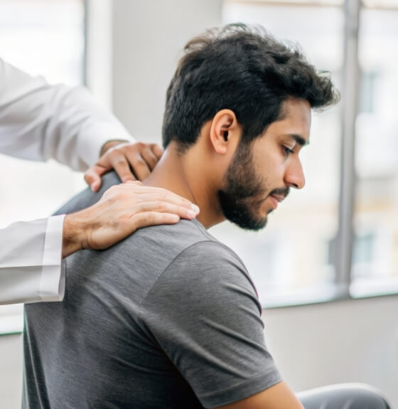 man having back examined