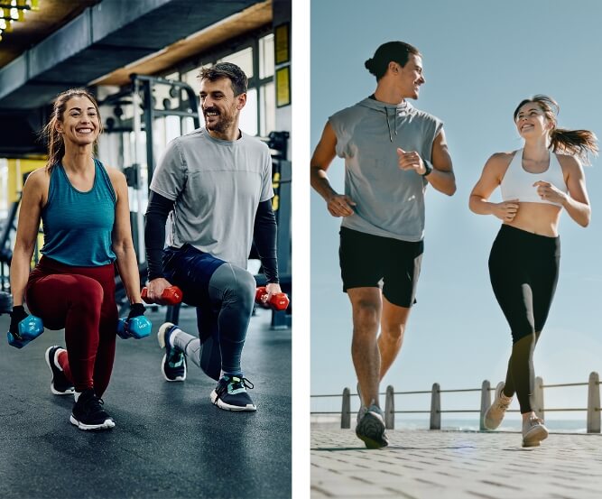 collage of people working out and running
