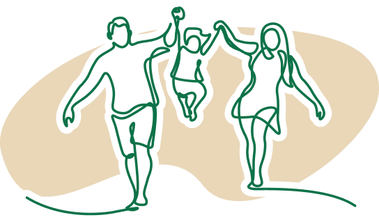 illustration of mom and dad walking with kid