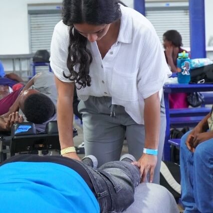 Patient receiving a leg adjustment