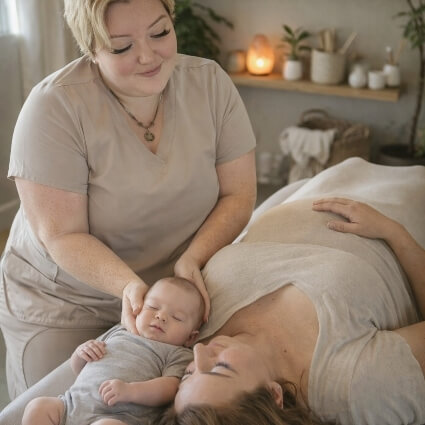 Arlington chiropractor Dr Alexia with baby and mom patient