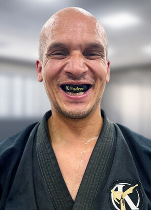 Martial artist wearing a mouthguard