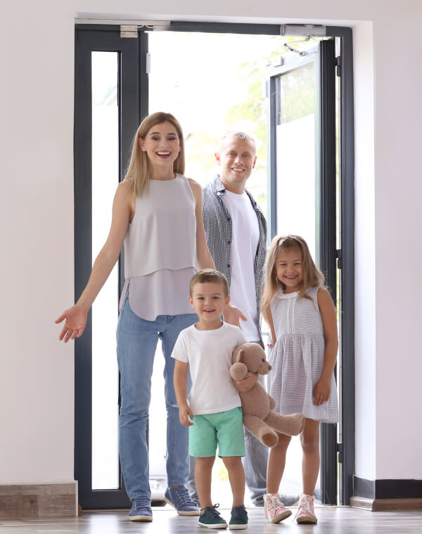family walking into practice