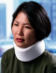 Woman wearing neck brace