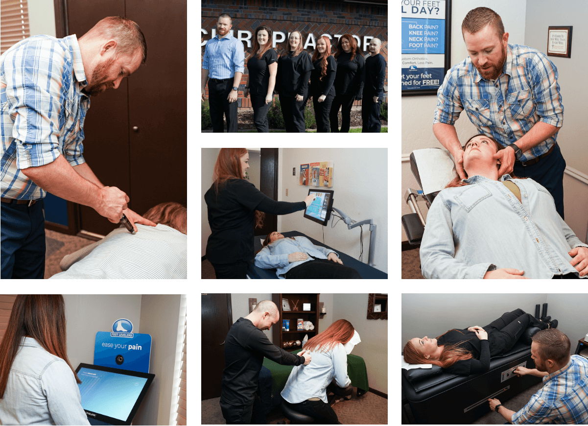 Funk Chiropractic photo collage featuring the staff members and Dr. Funk