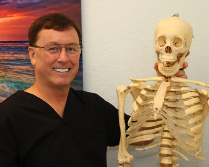 doctor smiling with skeleton