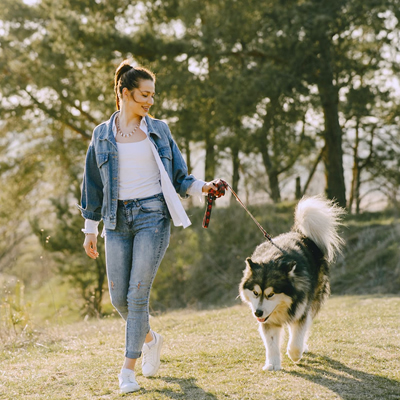 woman walking the dog