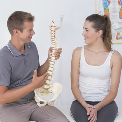 Chiropractor holding model spine