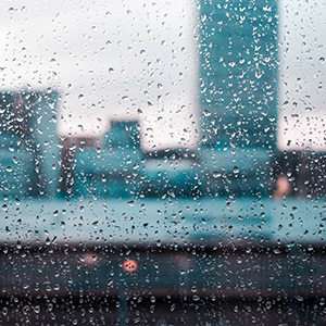 Rainy window on a stormy day