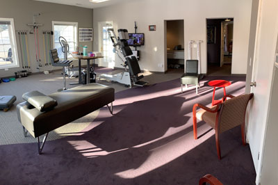 Angled view of physical therapy room