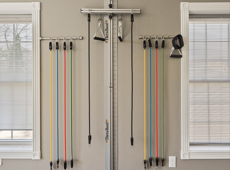 physical therapy bands on wall hanger