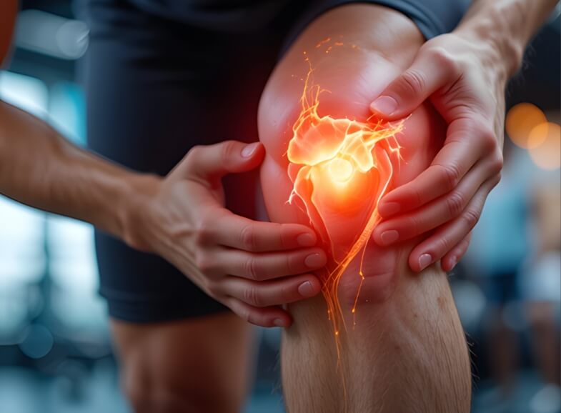 illustration of knee pain on a man's knee