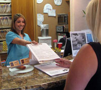 Staff member greeting new patient