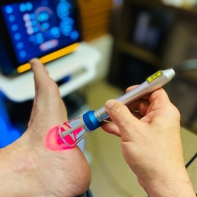 Laser therapy used on foot