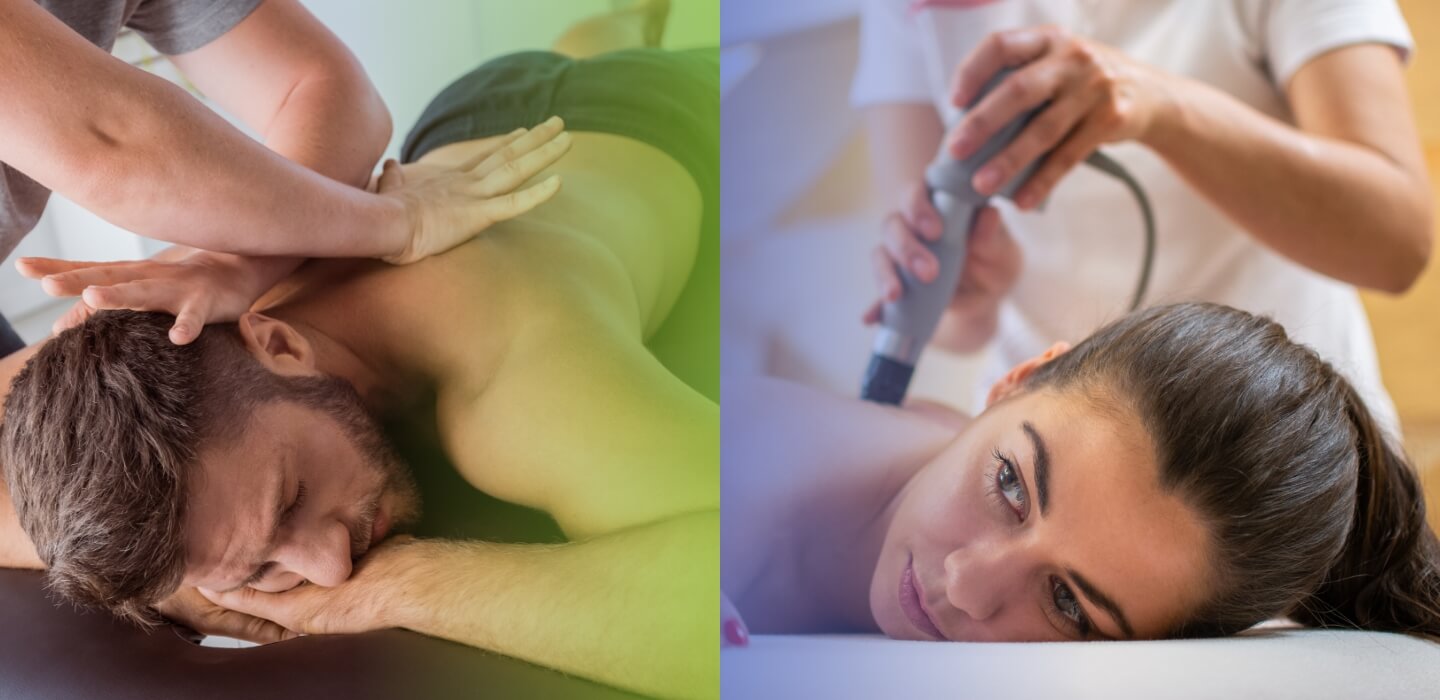 Male and female patients receiving chiropractic treatments