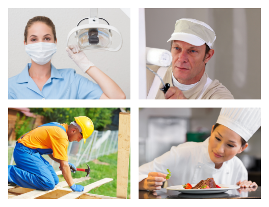 collage of people working