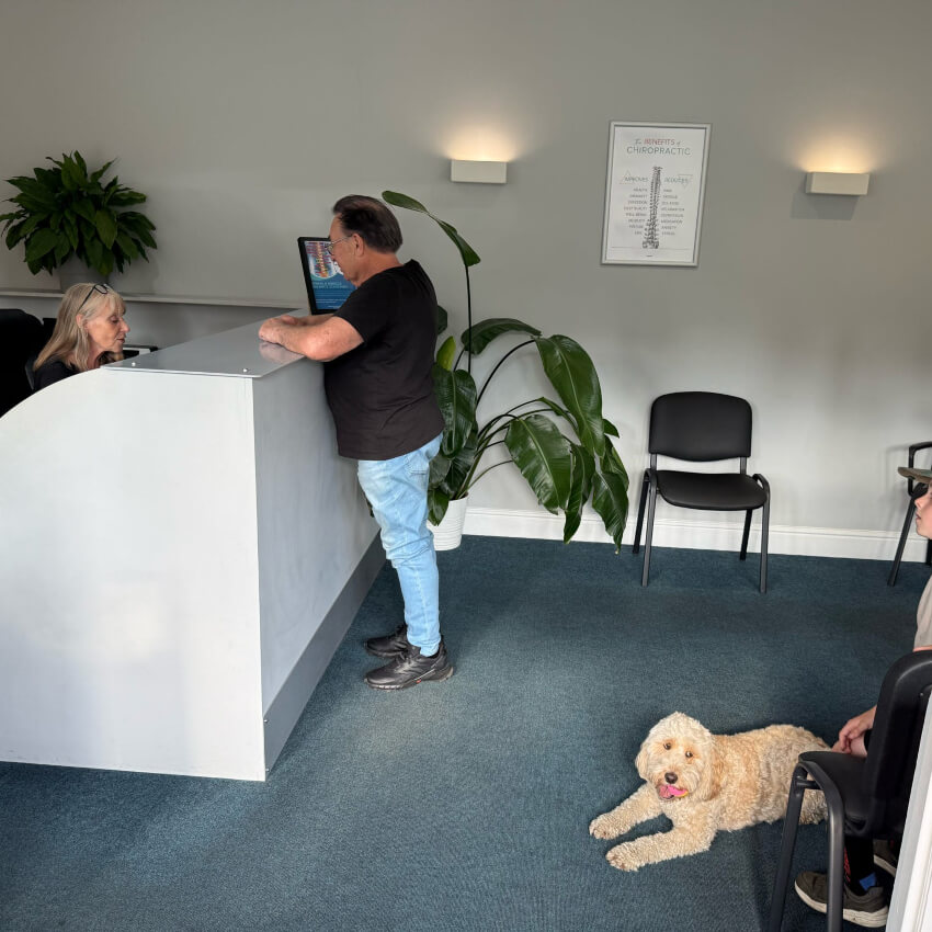 patients at the Henley Chiropractic Centre front desk