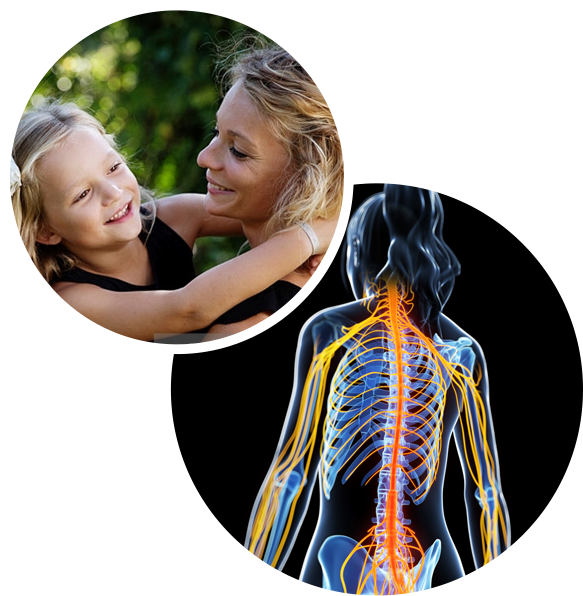 mother with child and spine model