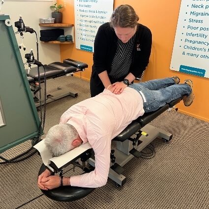 Christchurch male patient getting adjusted at Happy Spine