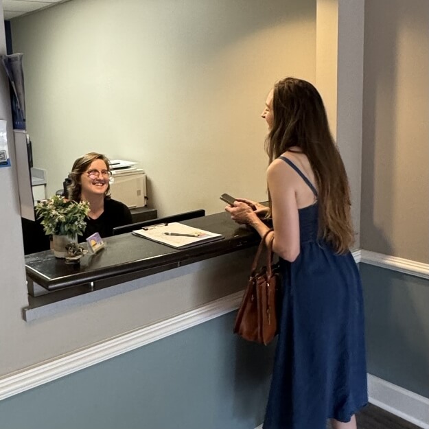 Peachtree City patient at reception desk