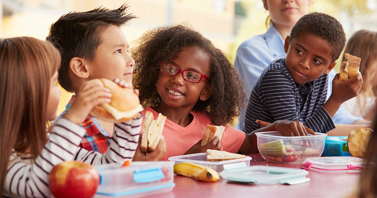 Children eating lunch at school