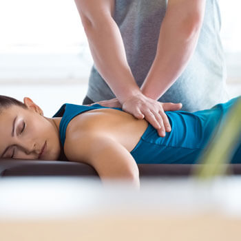 A chiropractic adjustment taking place