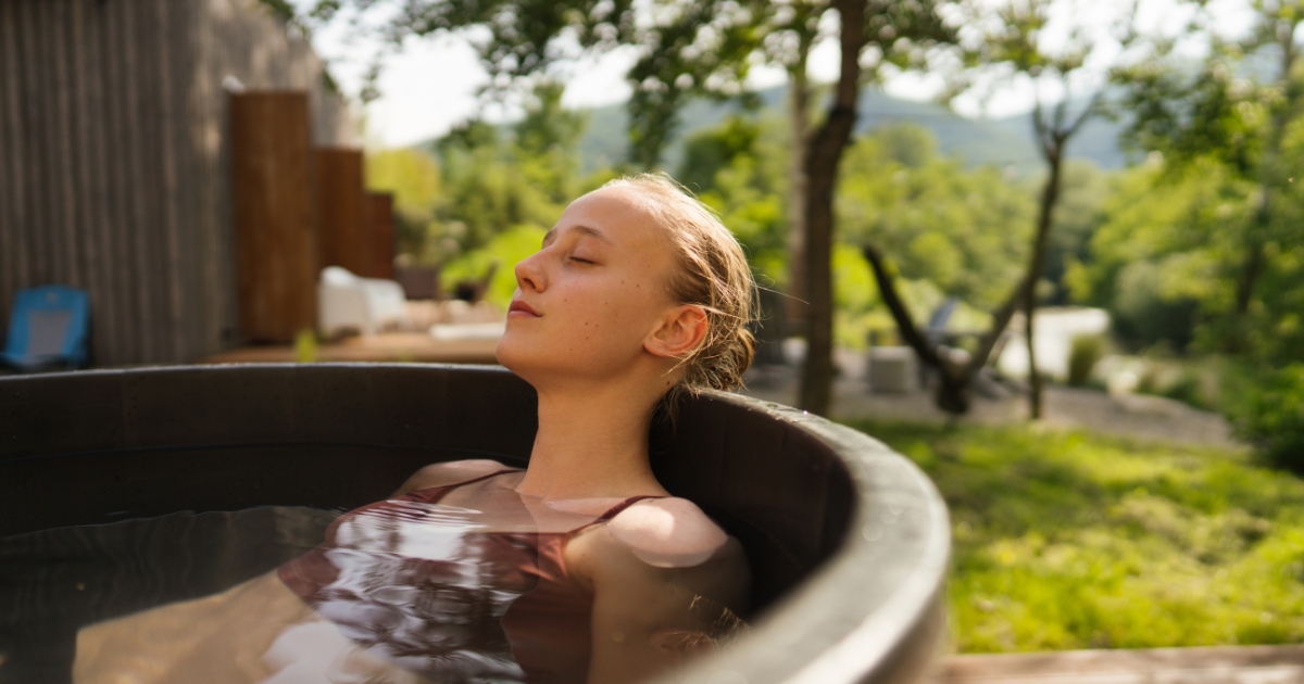 Woman in cold tub.