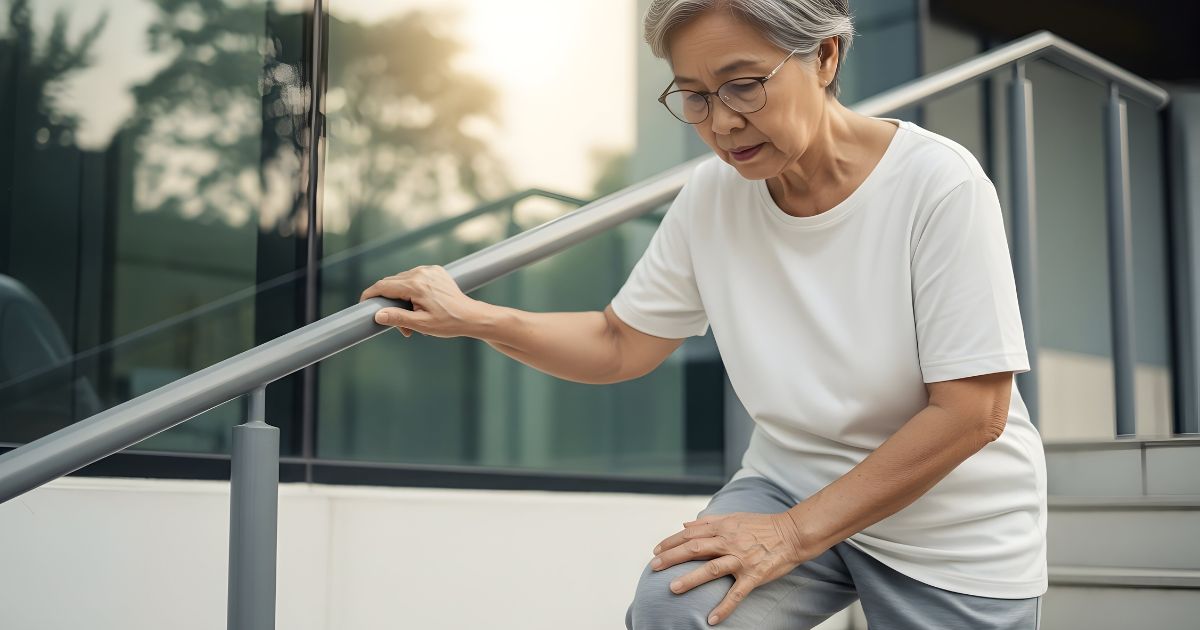 Woman grabbing knee in pain.