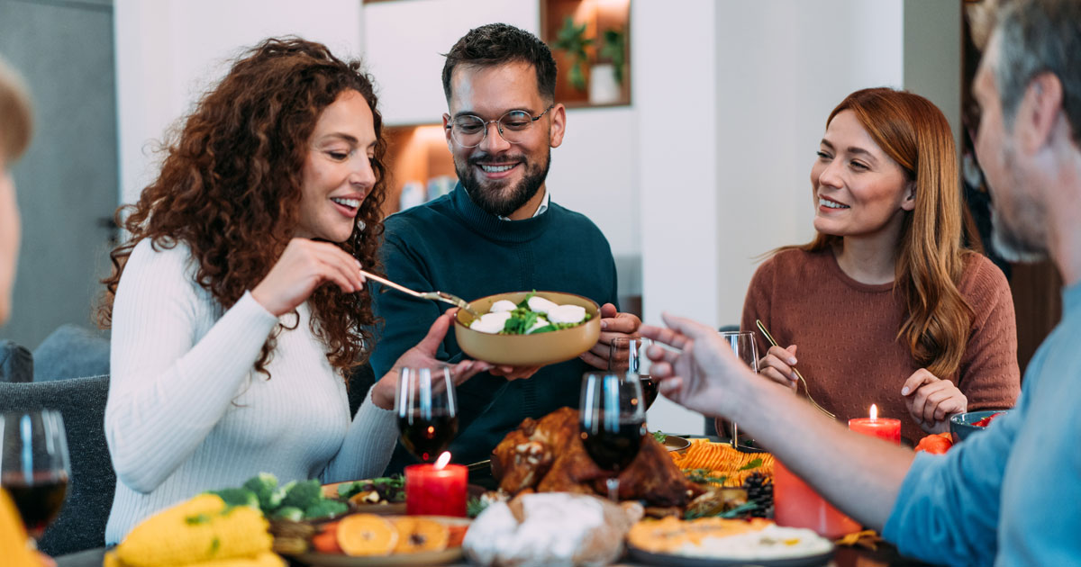 Eating turkey with group