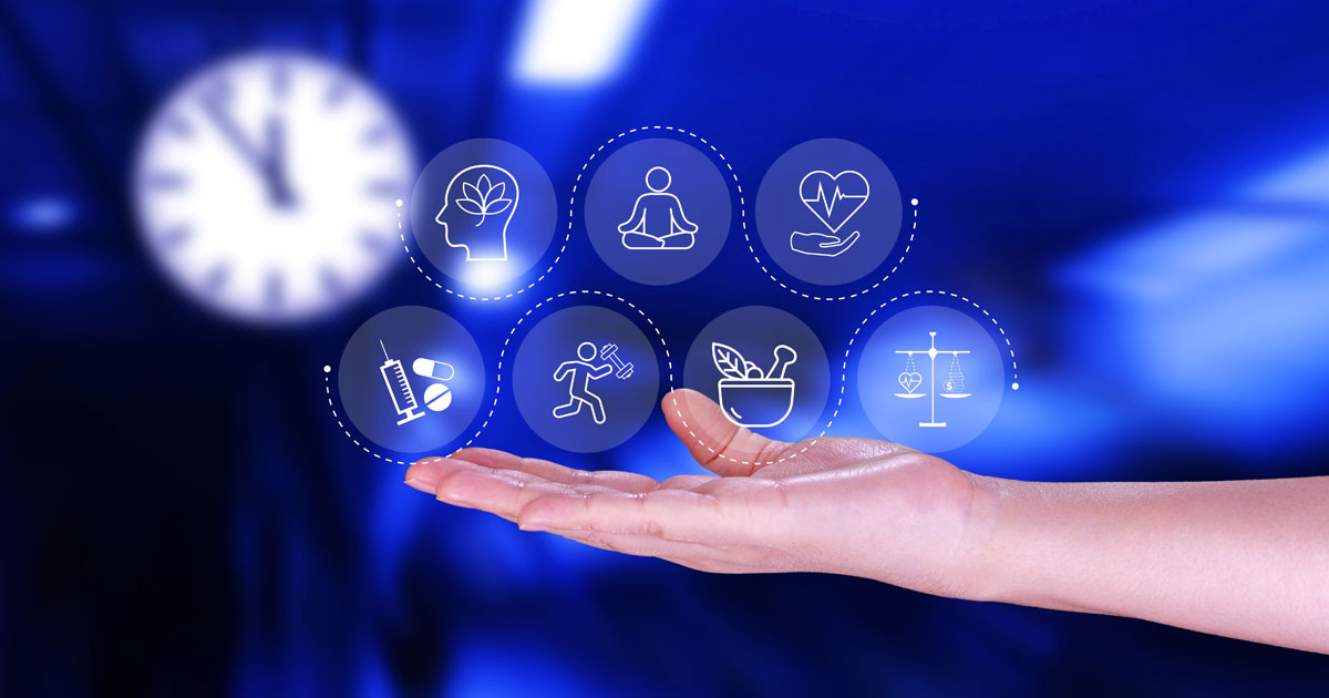 Holding health icons illustration