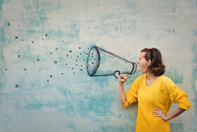 woman with bullhorn