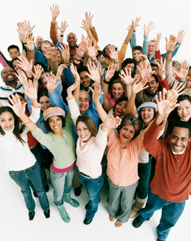 Group of people with hands in air