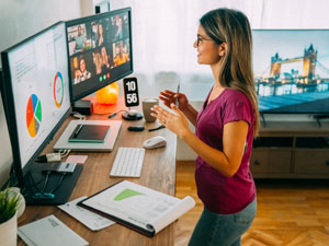 Remote worker smiling