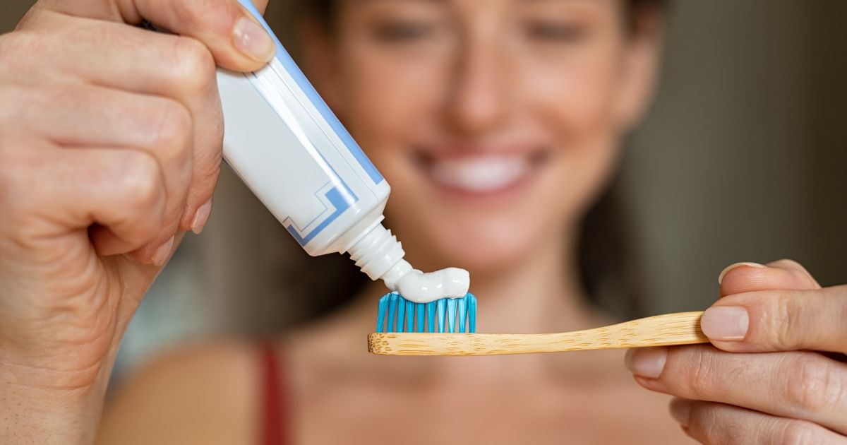 Toothpaste on toothbrush.