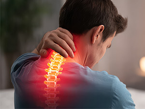 illustration of a spine with pain overlaid on mans neck