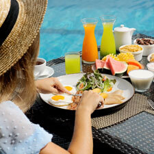 woman eating on vacation