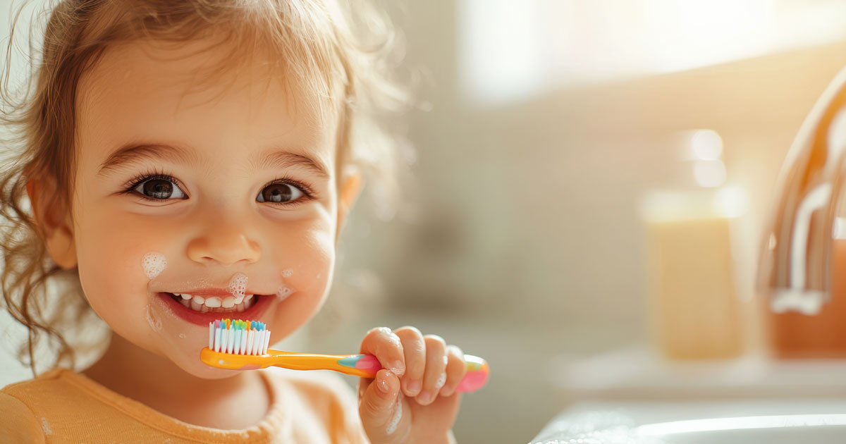 Young girl brushing teeth