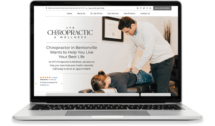 479 Chiropractic and Wellness website homepage with doctor adjusting child