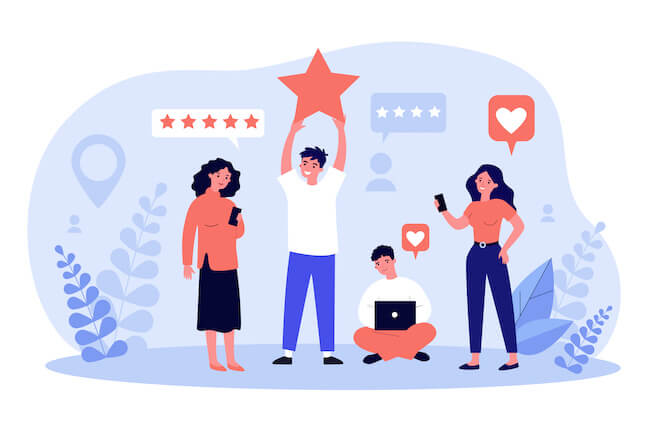 illustration of people celebrating 5 star reviews