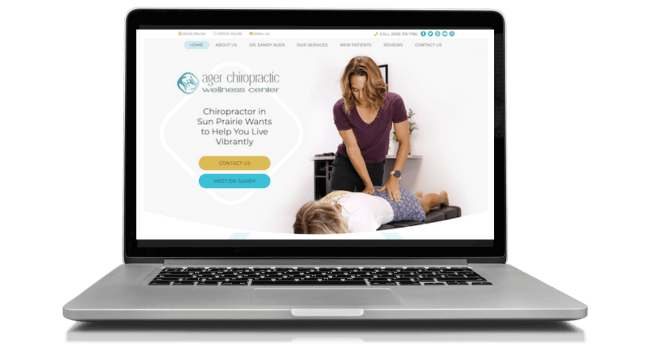 Ager Chiropractic Wellness Center website home page showing a mother and female child.