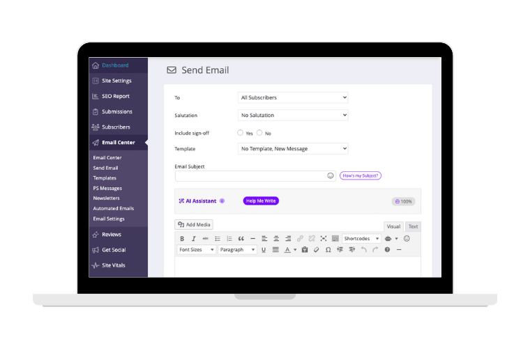 screenshot of email console