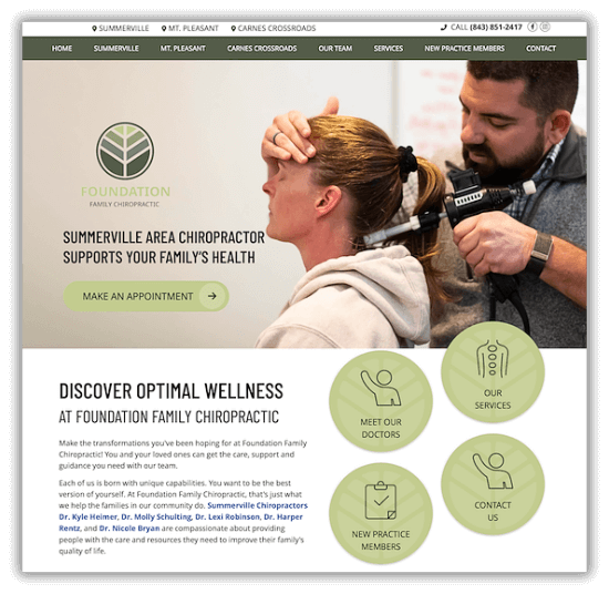 screenshot of an enterprise plan chiropractic website