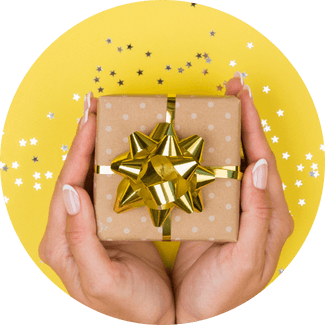 yellow gift with gold ribbon