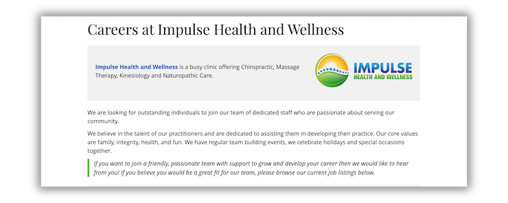 Impulse Health Careers Page Introduction