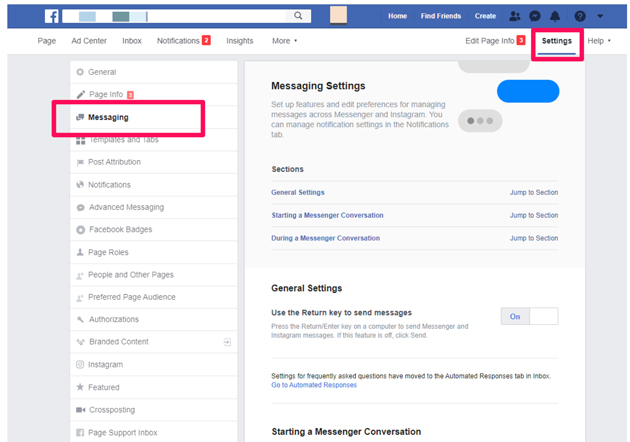 messenger setting view